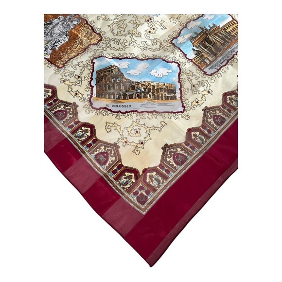 Vintage Rome Italy Souvenir Scarf 38” Square – Landmarks Print Colosseo Vatican - Picture 6 of 11